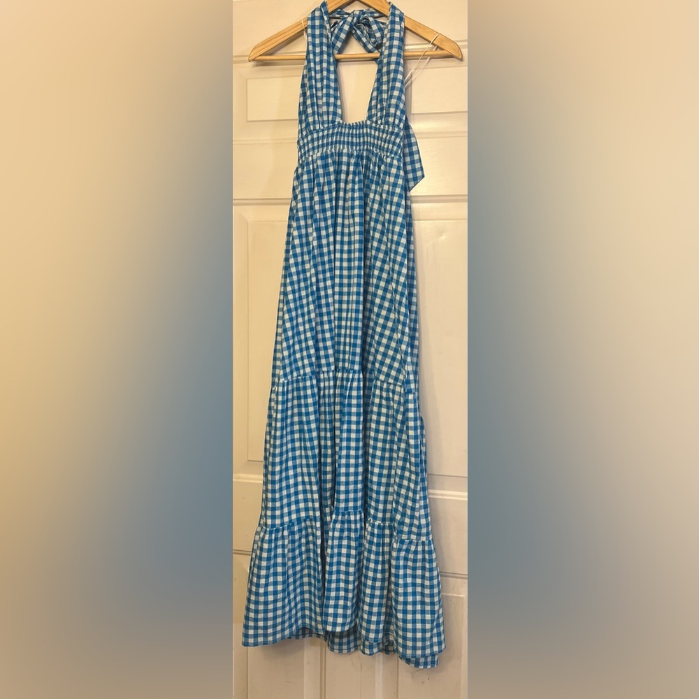 🦋 Hello Molly Blue Gingham Halter Maxi Dress - Picture 10 of 11
